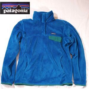 Patagonia Snap Button Fleece Sherpa Pocket Blue Green Womens M